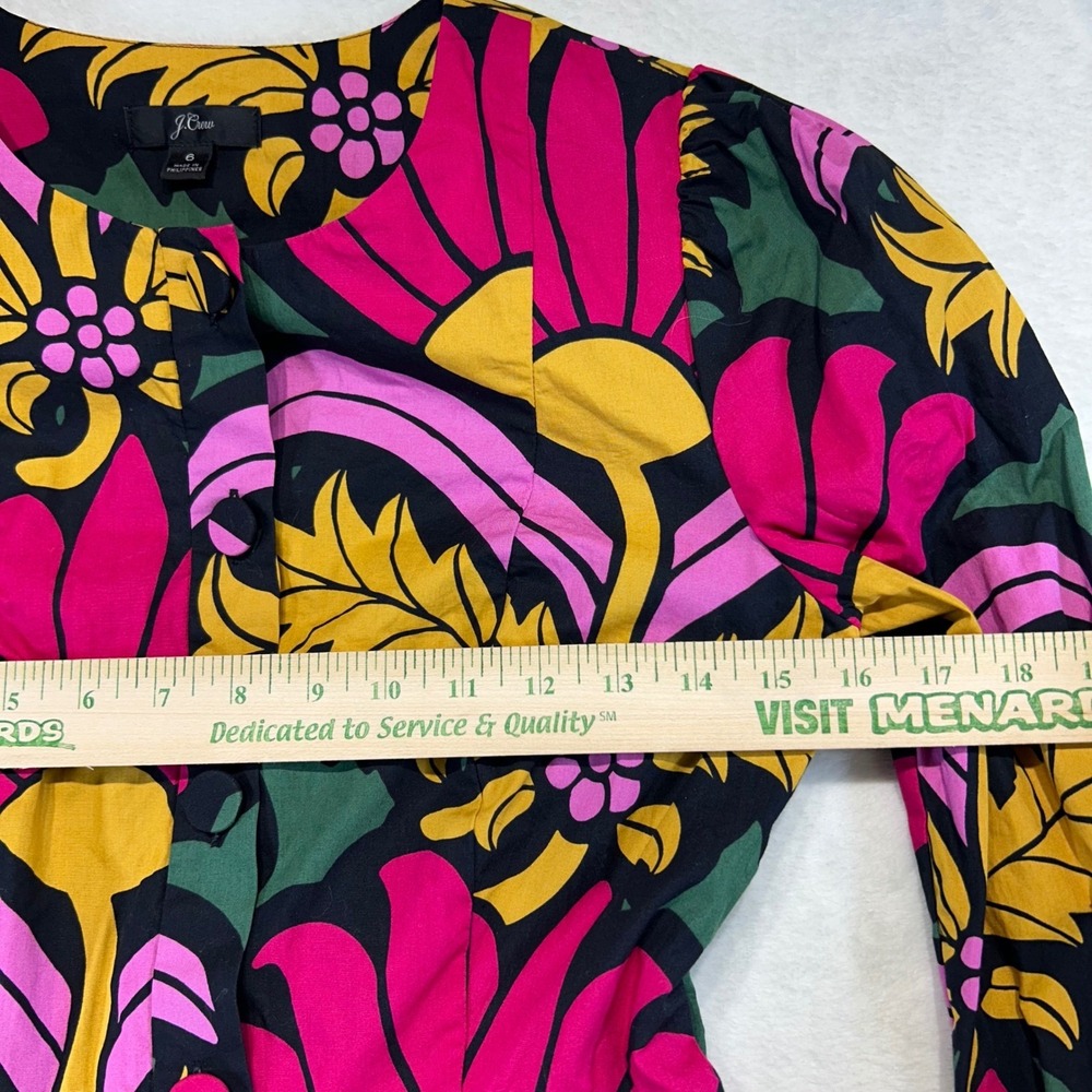 J.Crew Maximalist Retro Mod Floral Tiered Mini Dress 6 Cotton Tropical Yellow - Picture 3 of 10